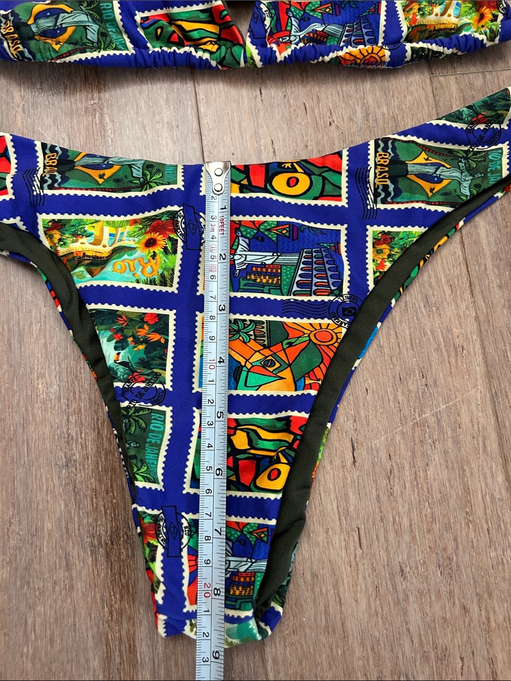 Colorful Patchwork Triangle Bikini Set - Blue Multi - Picture 10 of 11